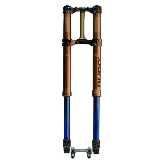 Moto suspension fork with 'Pure' branding on a plain background